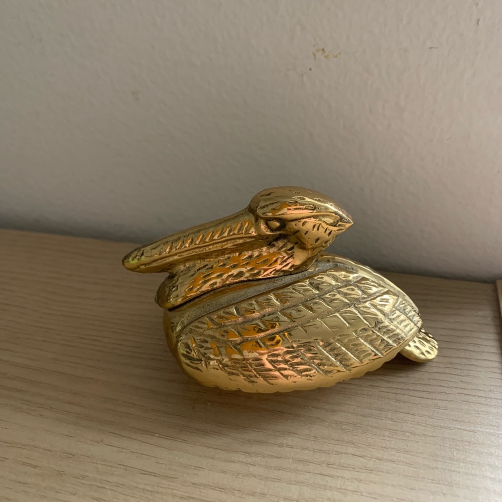 Vintage Brass Pelican Figurine Jewelry Holder Container Midcentury Classic